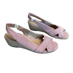 ABELLA TRUE COMFORT Women’s Shiloh Red and White Striped Espadrille Wedges